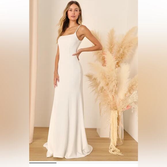 Lulus Dresses & Skirts - Lulus Blessed Romance White Sleeveless Button Back Mermaid Maxi Dress Size 1X
